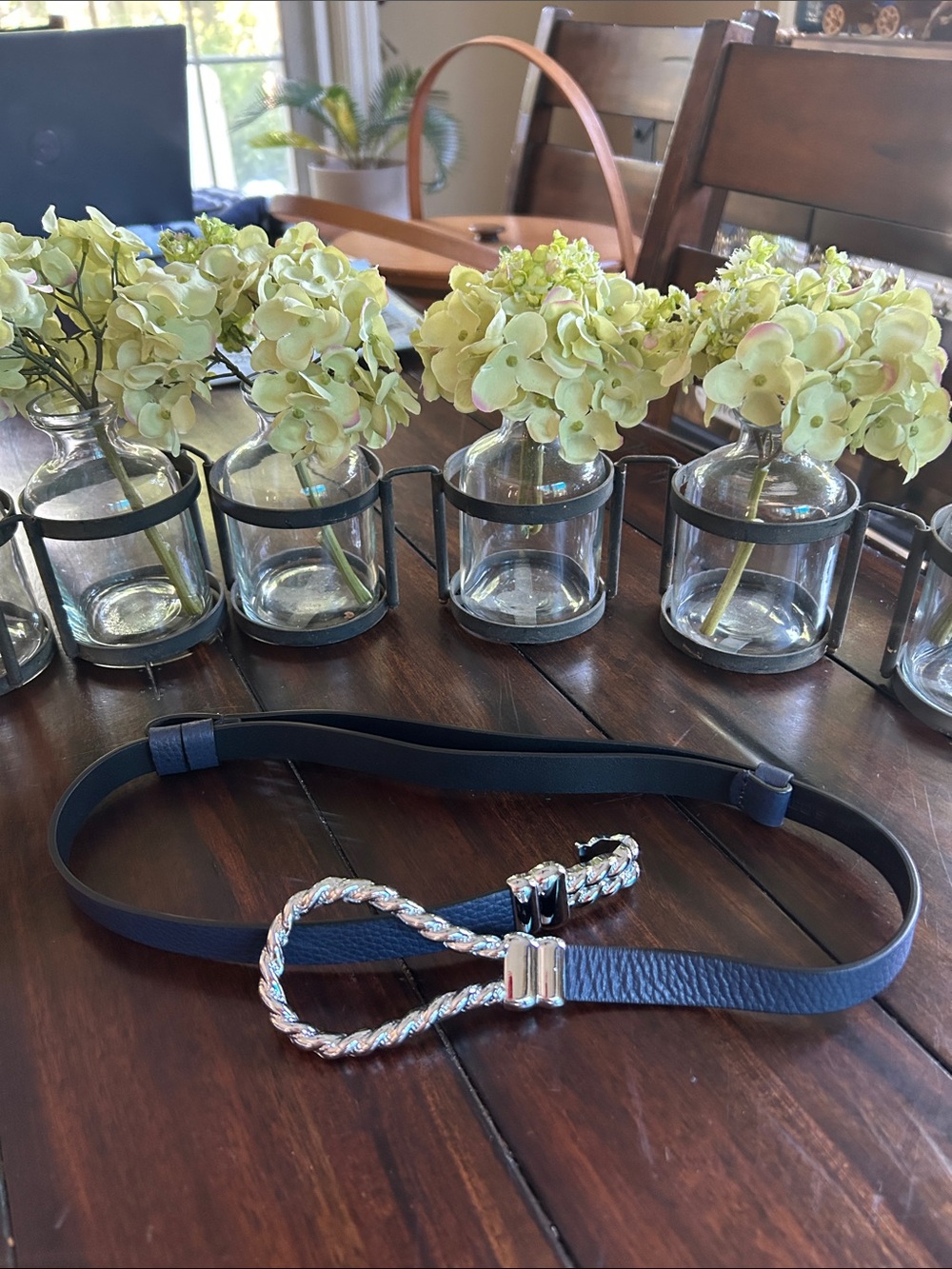 Chico’s Women’s Navy Leather Bow Accent Belt
